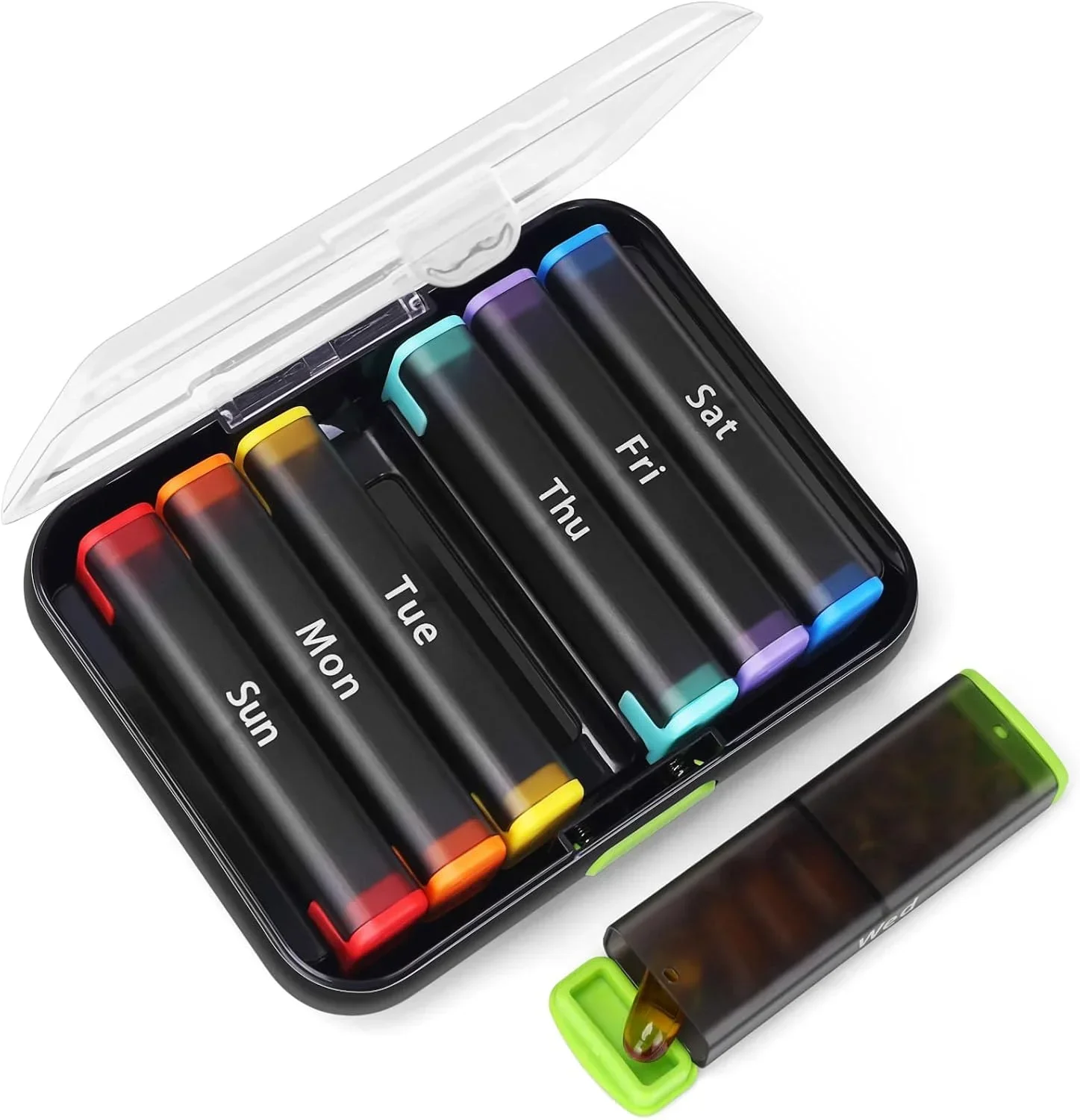 Kotak Obat Mingguan, Kotak Pil 7 Hari dengan Bukaan Satu Sisi yang Besar untuk Kemudahan Penggunaan, Tempat untuk Obat, Vitamin, dan Ikan