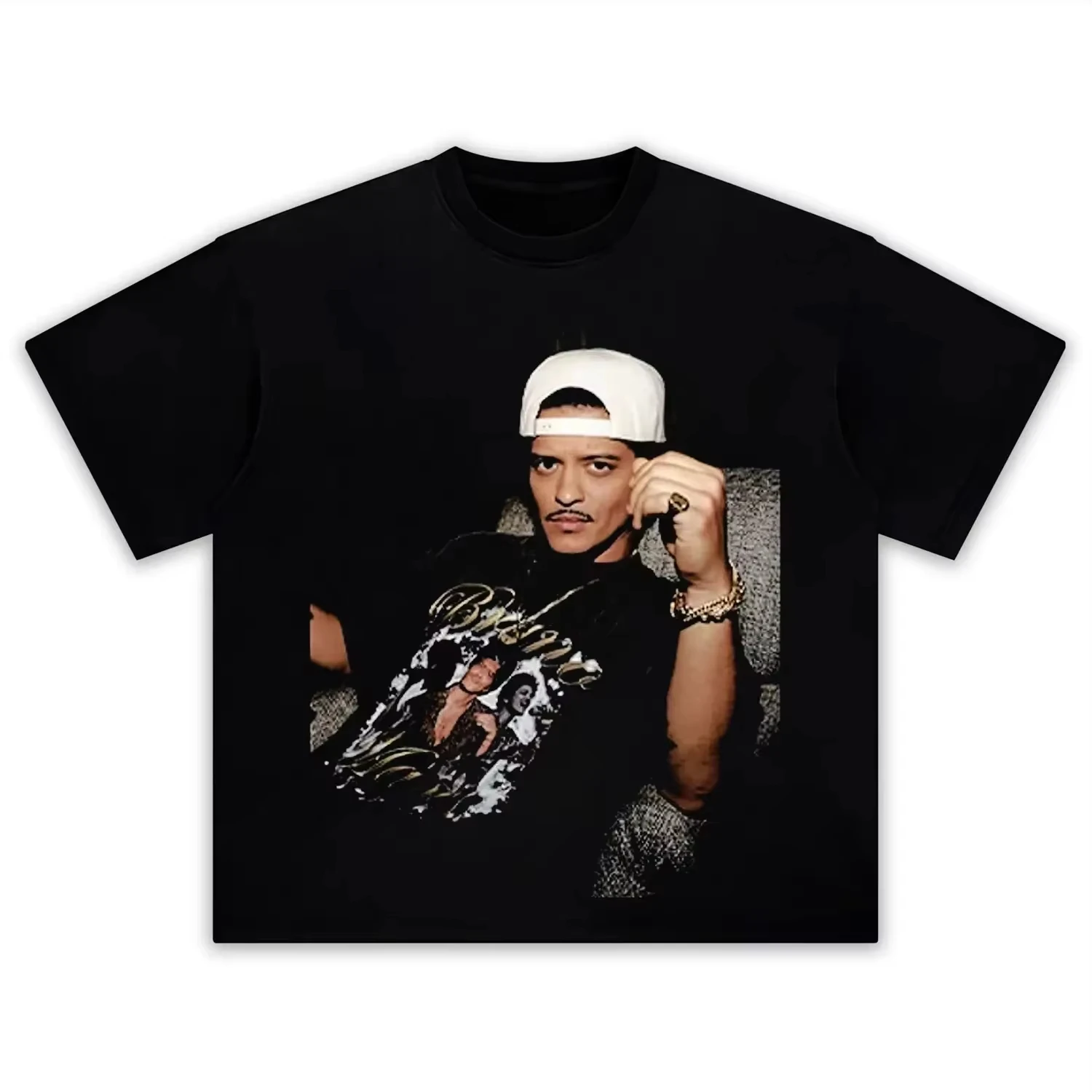 2026 Summer Bruno Mars Portrait Pattern Printed T-shirt, Hip-hop Men's and Women's Universal Short-s