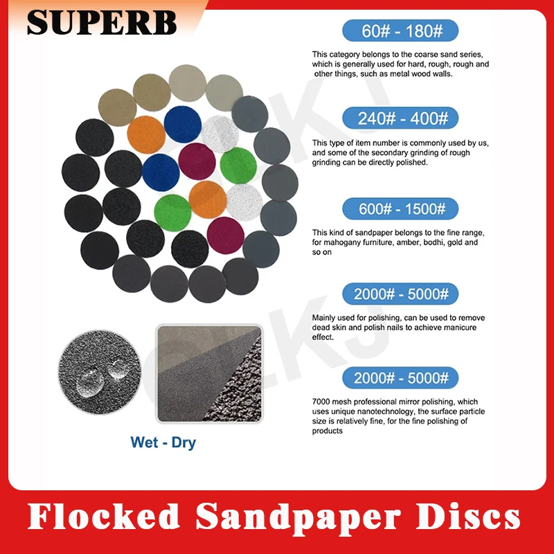 

1-100pcs 25mm Sanding Discs Grit 60-10000# Flocked Sandpaper Discs with Hook&Loop Pad For Abrasive Grinding Polishing Tools