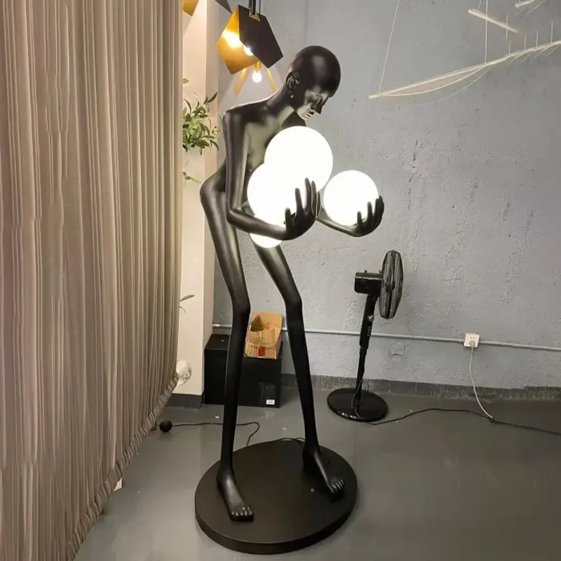 Modern Portrait Art Statue Ball Floor Lamp Large Figure Ornament Light for Home Window Decor