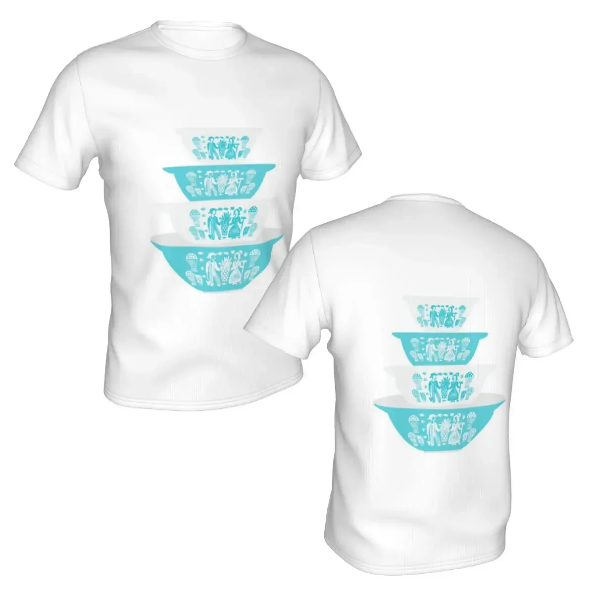 Vintage Pyrex Butterprint Turquoise Nesting Bowls T-Shirt for Men  T ShirtsMen's Short Sleeve Crew NeckSummer Clothes Tops
