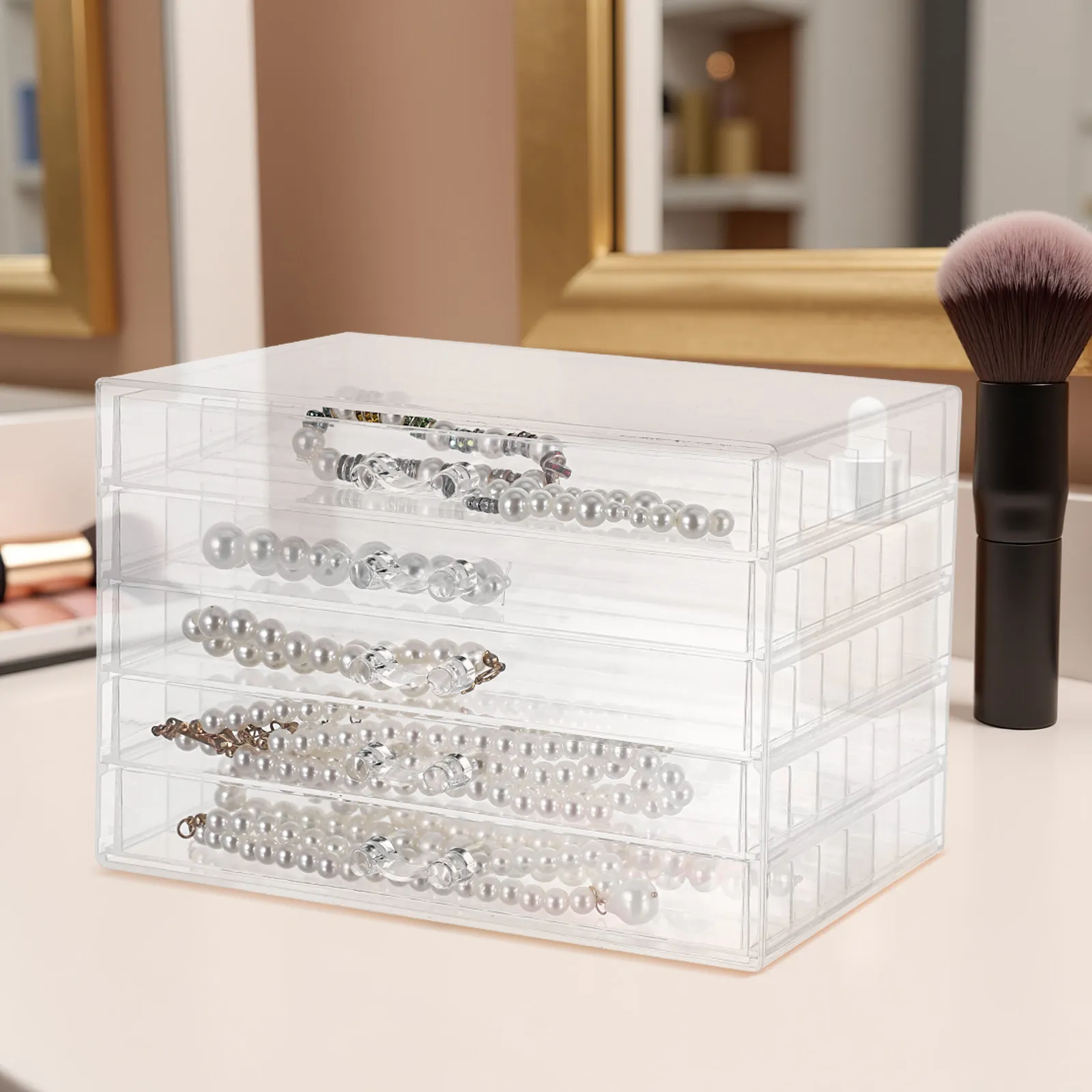 

Органайзер для хранения украшений с 5 ящиками, прозрачный, большой емкости, для демонстрации женских украшений