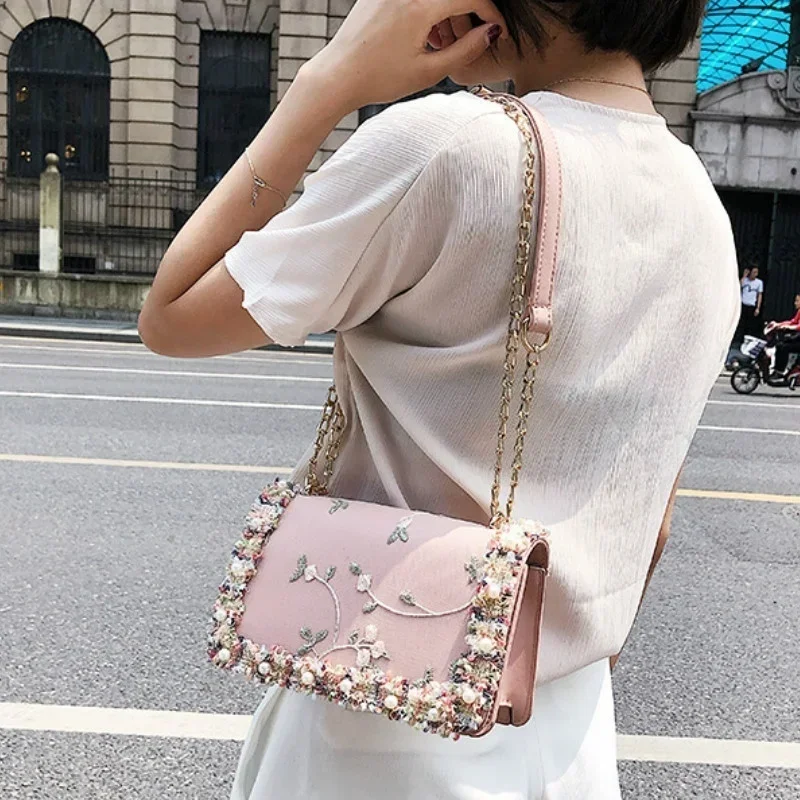 Neue Mode Frauen Blumen gedruckt Mini Ketten tasche Umhängetasche Einkaufstasche Handtasche – Detail 9