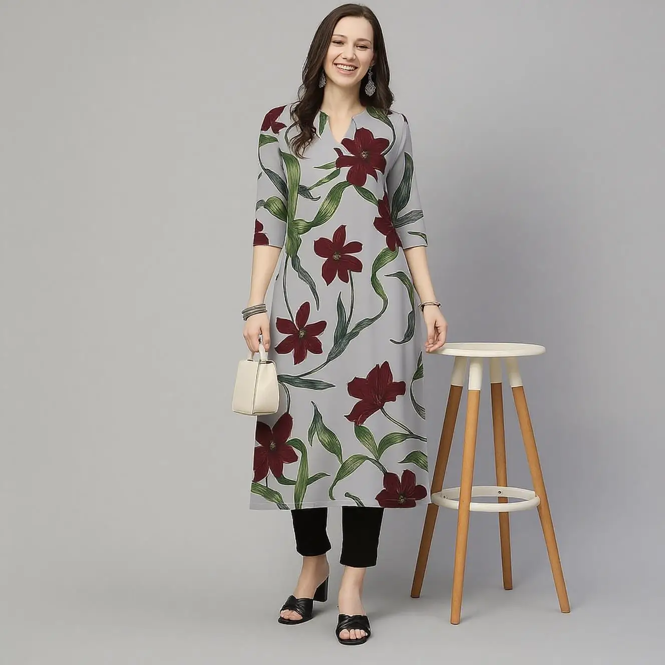 ムスリム女性ファッション 快適なドレス 長袖 ストレート チューブ カジュアル エスニック フラワー柄 ベスティドス ロング モロッコ カフタン ドレス