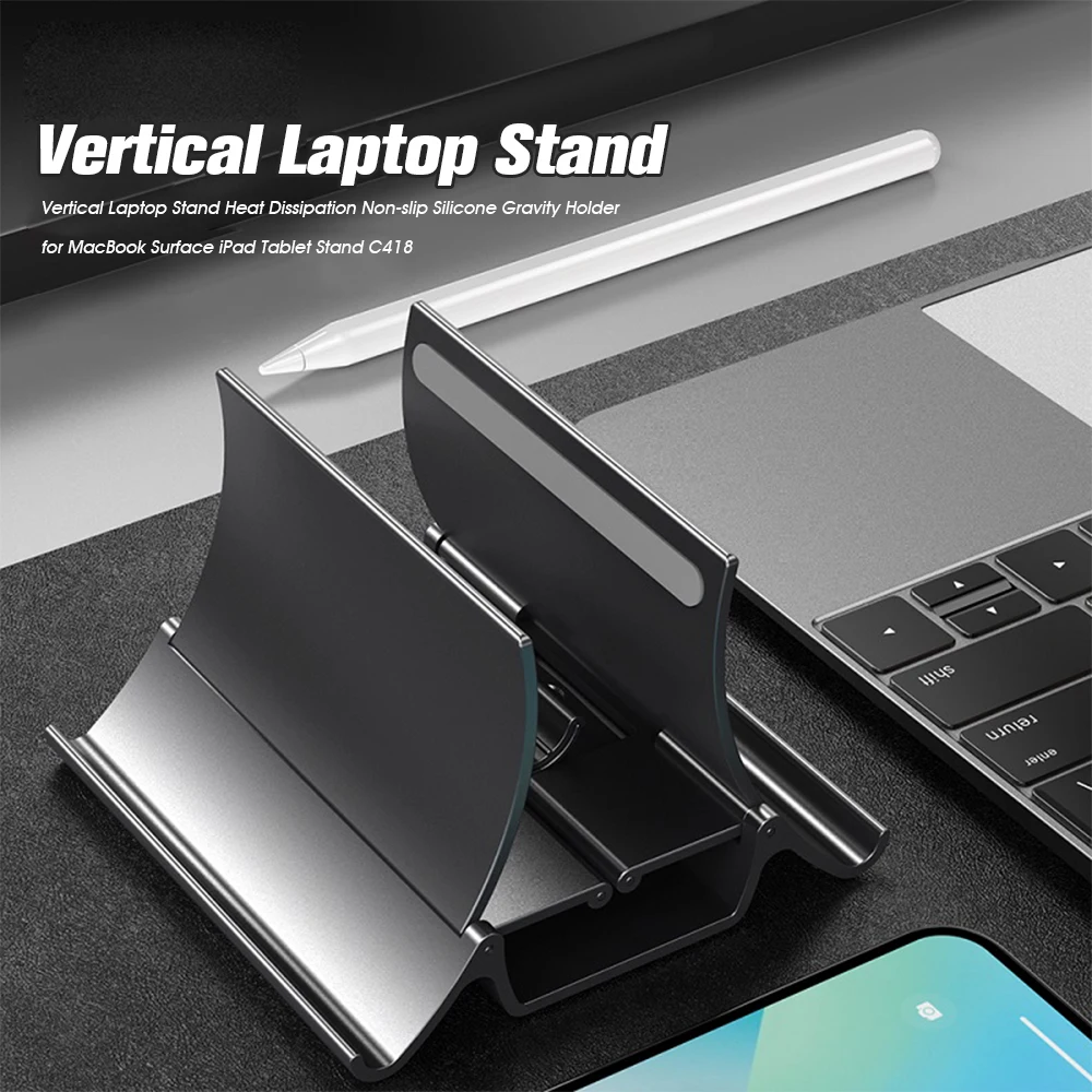 

Vertical Laptop Stand Holder Gravity Auto Locking Storage Dock Desk Organizer Fits MacBook iPad Surface Dell Chromebook