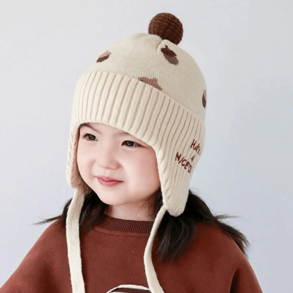 

Fleece Lining Winter Baby Crochet Hat Windproof Soft Toddler's Knitted Cap Solid Color Breathable Ear Protection Hat