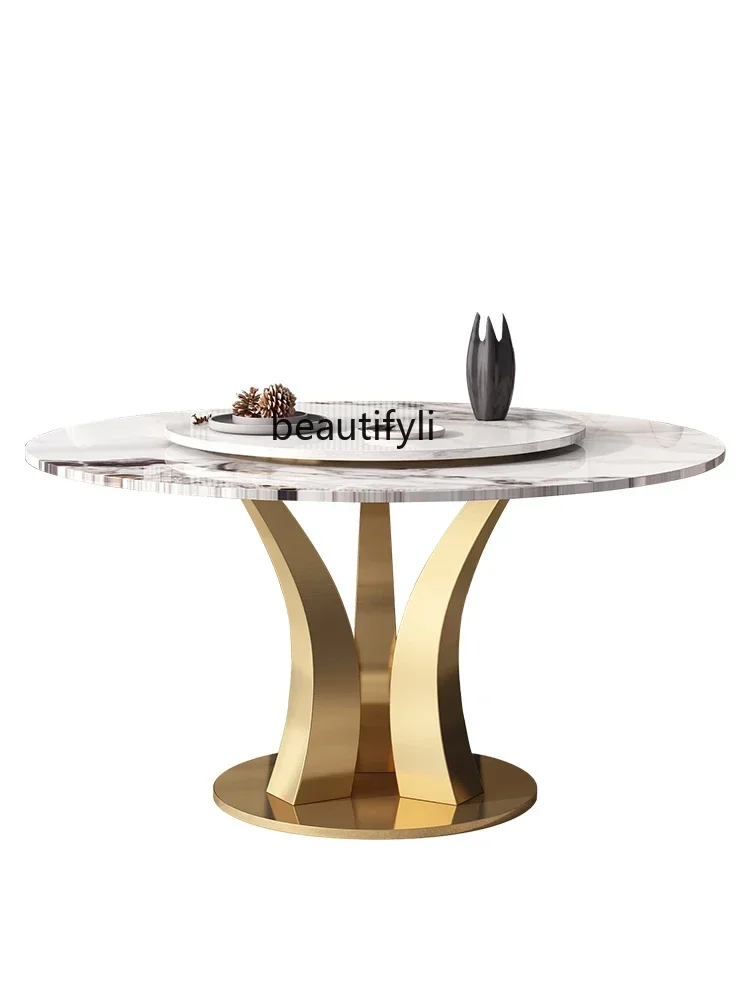 

Microlite Dining Table Home Small Apartment Modern Minimalist Chair Marble round Turntable Light Luxury High-End