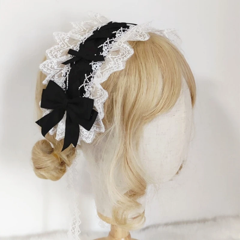 Lolita Girl Lace Hairband Japanese Kawaii Headdress Tie Cosplay Anime Maid Cute Hair Accessories