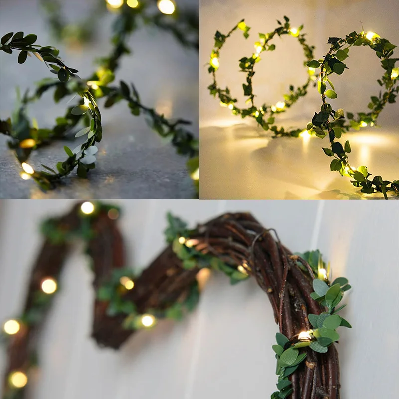 Outdoor Wedding Decoration LED Leaf Twine Fairy String Lights With Battery Operate For Rustic Holiday Party Event Decor Supplies