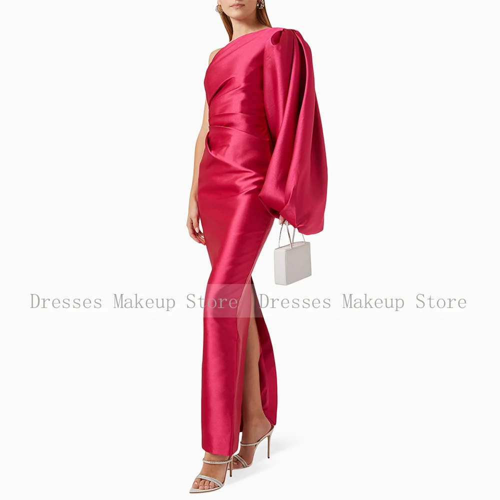 Purple Wedding Party Dresses for Women One Shoulder Puff Sleeve Formal Gowns Maxi Sheath/Column Pleats Evening Dress Custom Made