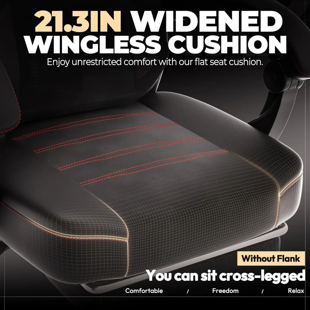 كرسي ألعاب مريح من جلد البولي يوريثان مع مسند للقدمين للكبيرة والطويلة، دعم خلفي واسع للاعبين الثقيلين، أسود