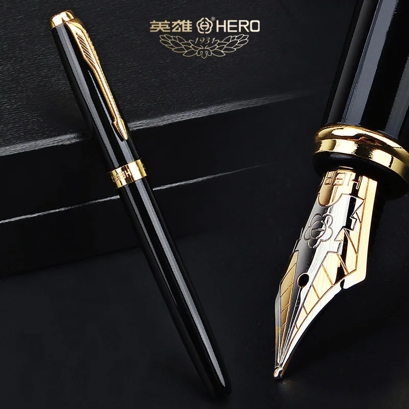 HERO Titanium Nib Matte Fountain Pen Glossy Black Metal Handle Body 0.5mm Fine Point Refillable Ink Smooth Writing Supplies