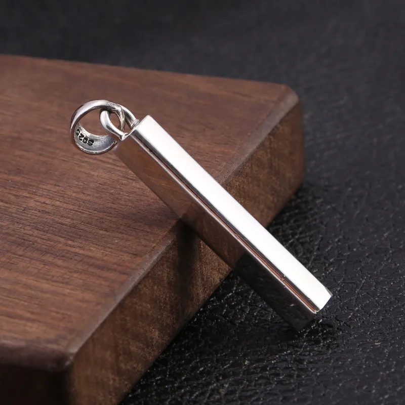 Men's Solid Geometric Cuboid Pendant, S925 Sterling Silver Minimalist Vintage Thai Style Necklace Charm