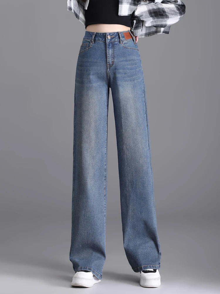 

Retro High Waist Loose Casual Denim Wide Leg Pants Women's Spring Autumn Slim Straight Cut Pants Comfortable Breathable Cotto...