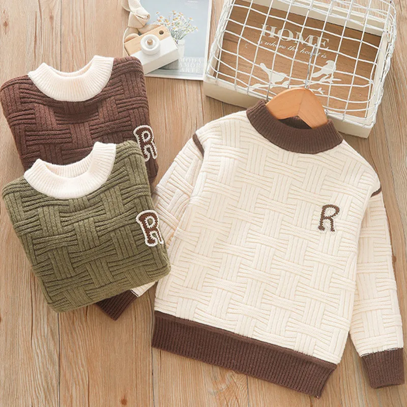 

Boys Woolen Jersey Sweaters Spring Autumn 2025 Children Knitted Clothes Tops For Baby Pullover Sweater Kids Outerwear Costume 8Y