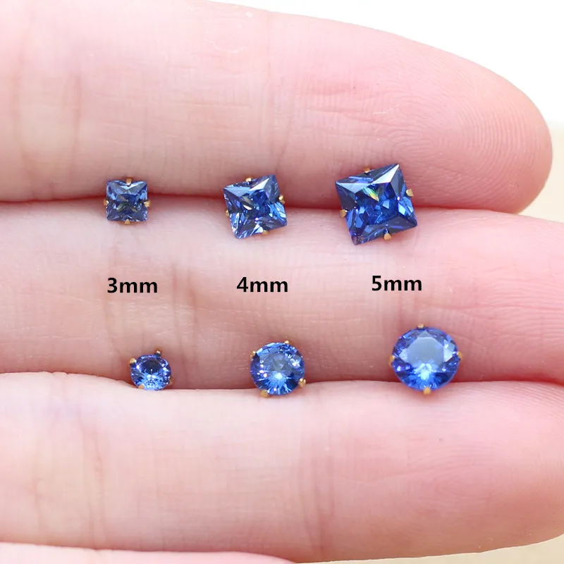 Brief 316 L Stainless Steel Stud Earrings With Tanzania Blue Zircons No Fade Allergy Free Classic Style