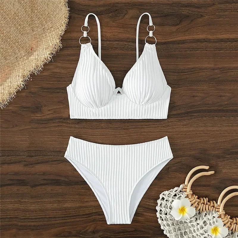 Black Ribbed Swimsuits Women High Waist Bikinis Sets Mujer Swimwear Female Push Up Bathing Suit Brazilian Bikini Beach Swim Wear