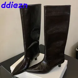 Female Slip On Footwear Ladies Long Western Booties Shoes Fashion Pointed Toe Women Knee High Modern Boots With Low Heel Shoes