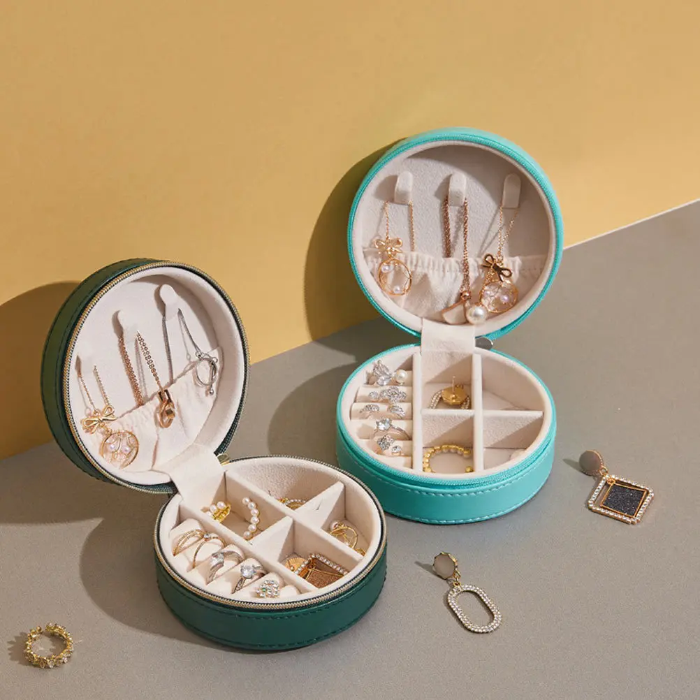 

Коробка-органайзер для ювелирных изделий для женщин и девочек, круглый чехол из искусственной кожи, ожерелье, серьги, кольцо, держатель для хранения, домашний декор, чехол для ювелирных изделий из искусственной кожи