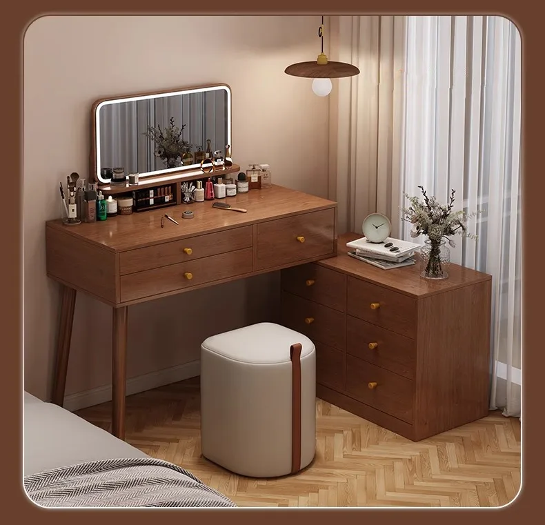 Cassettiera in legno massello, cassettiera a specchio con diodo luminescente, mobili per camera da letto rimovibili per hotel