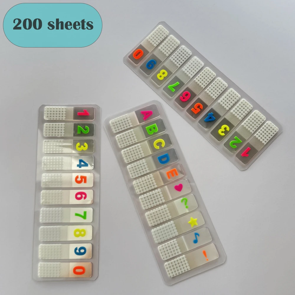 

200 Sheets Transparent Sticky Notes Letters Stickers Note Pads Clear Notepad Stationery Office Supplies Label Books Page Markers