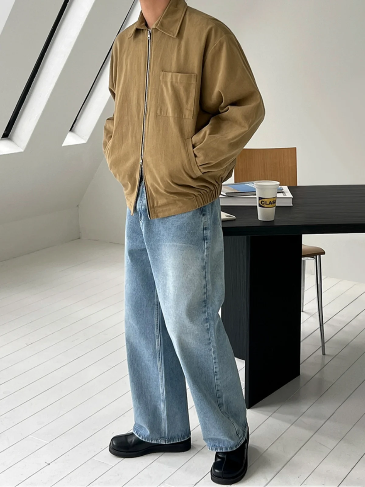 

Retro Japanese Sle Pure Color Lapel Jaet Men's Spring Autumn Loose Outerwear Korean Trendy INS Small ence Top