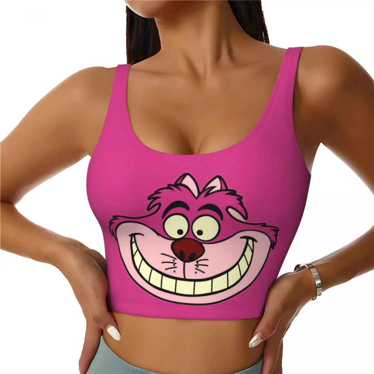 

Custom Cheshire Cat Sports Bra for Women Animal Alice In Wonderland High Impact Workout Yoga Crop Top