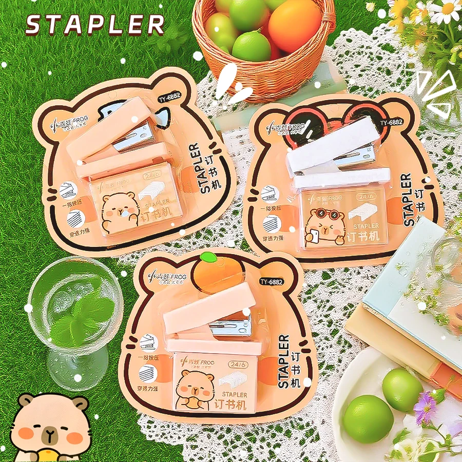 学校に役立つオフィスアクセサリー、製本用品、学用品、文房具、ステープラー、かわいいカピバラのミニステープラー、製本機