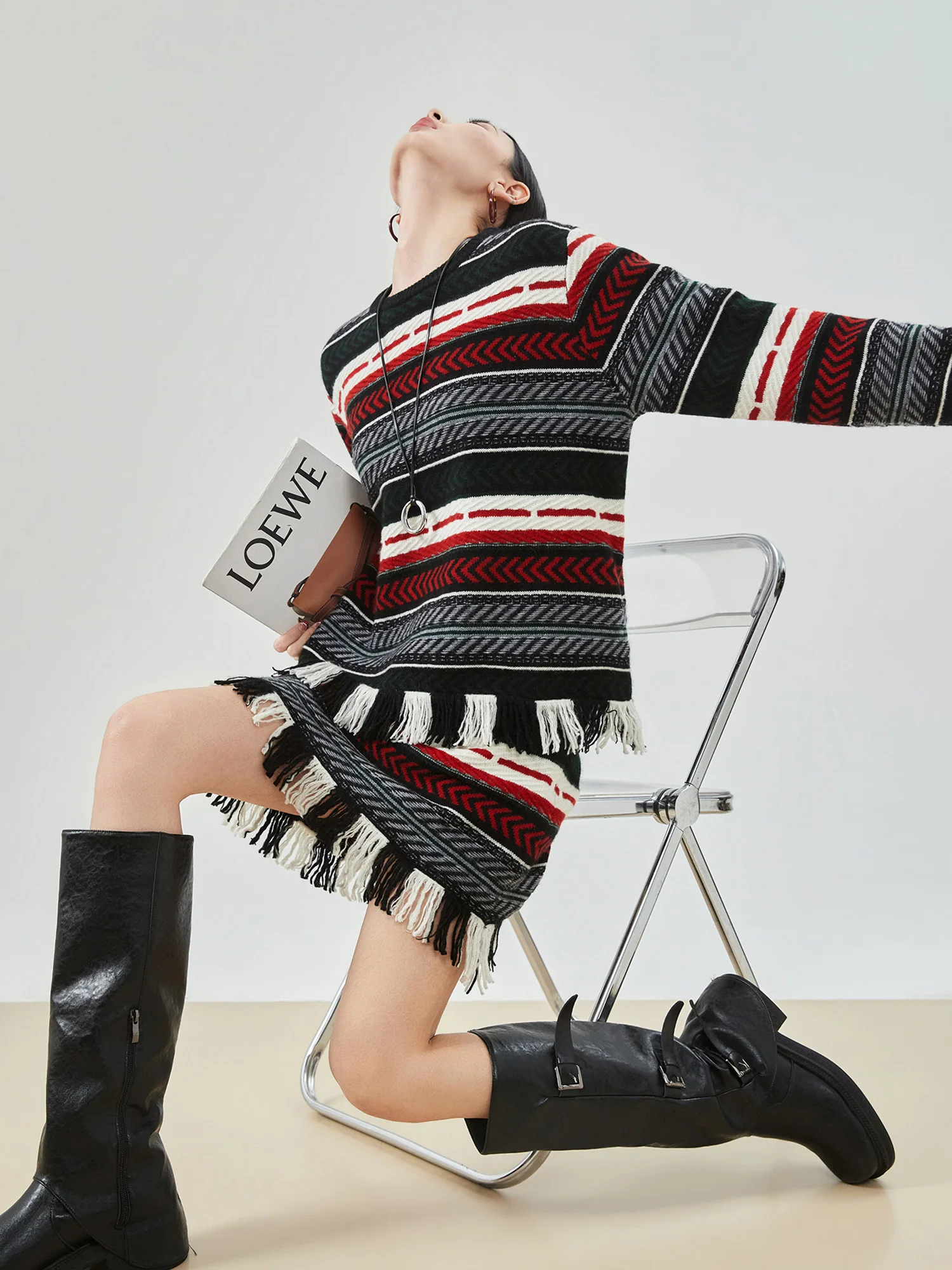 

Комплект из двух предметов: вязаный свитер с круглым вырезом и юбка в стиле Fair Isle, винтажный, модный, для женщин