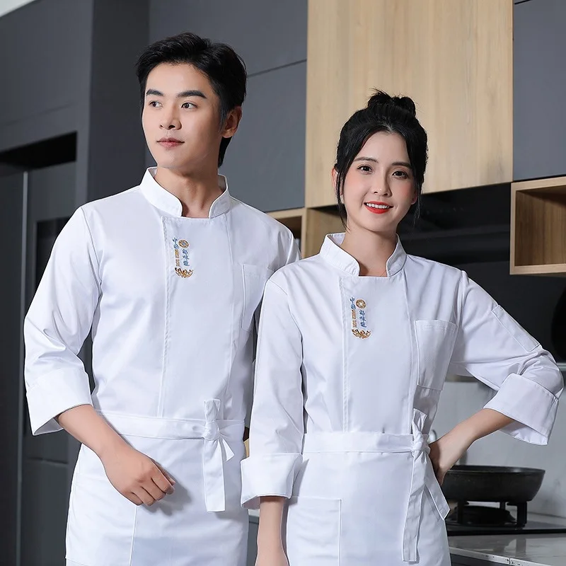 Waterproof Oil-Proof Chef Overalls Long Sleeve Autumn and Winter Clothes Hotel Kitchen Dining Canteen Restaurant