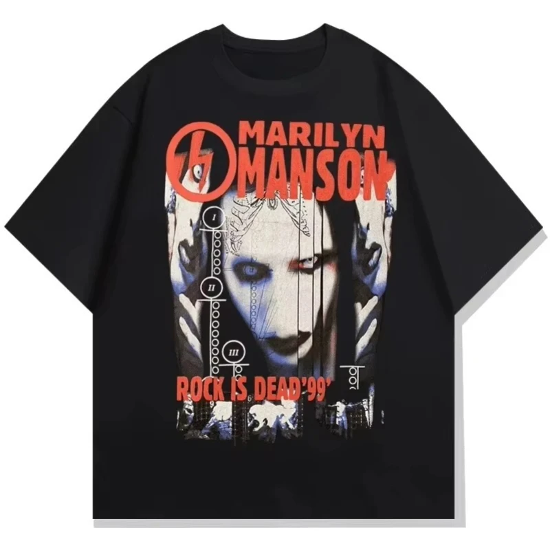 Gothic Rock Marilyn Manson Fan Tees Vintage Death Hype T-shirts Men Women Oversized Y2k 90s Soft Cotton Streetwear Clothing Tops