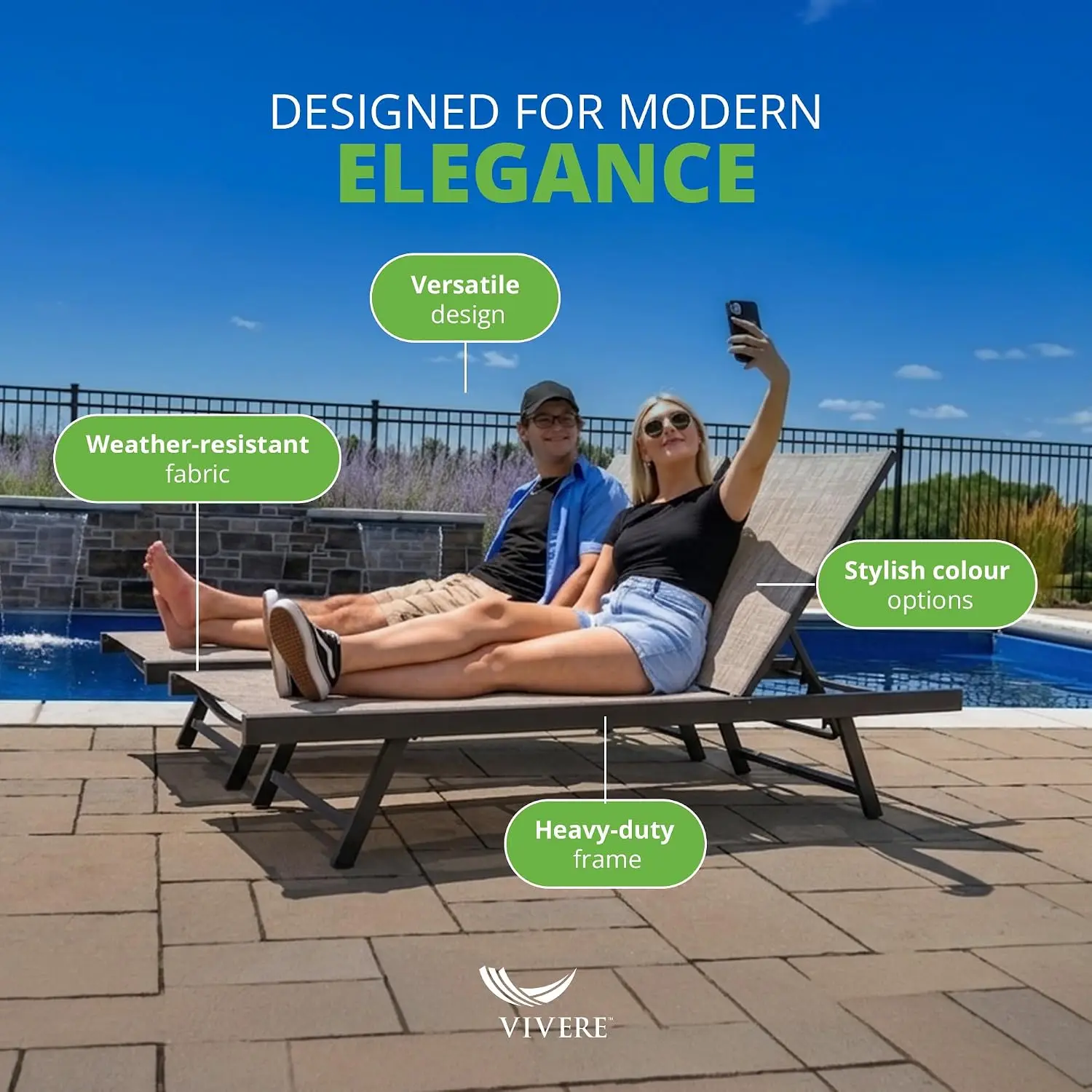 Aluminum Outdoor Sun Lounger 2 Pack Full Recline Premium Mesh Fabric 265 lb Capacity, Customized