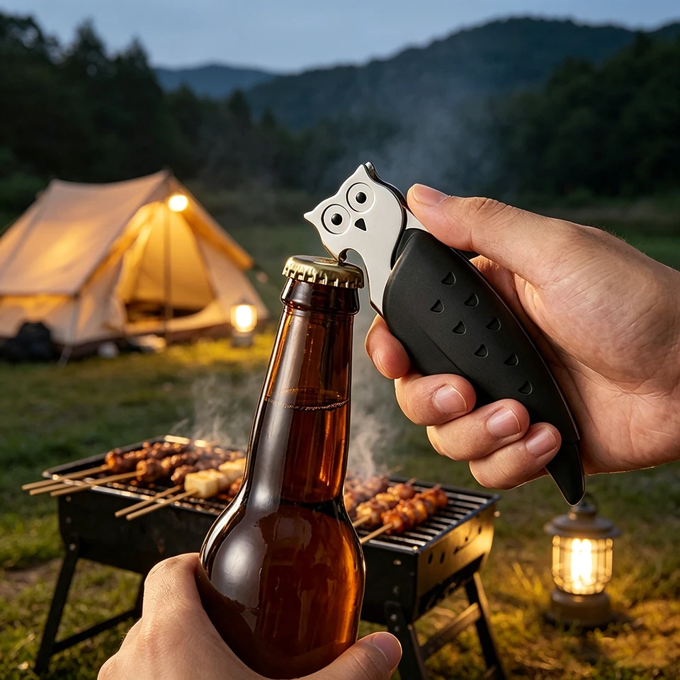 Owl Shaped Multifunction Wine Opener, Stainless Steel Corkscrew with Foil Cutter & Beer Bottle Opener for Home Kitchen Bar
