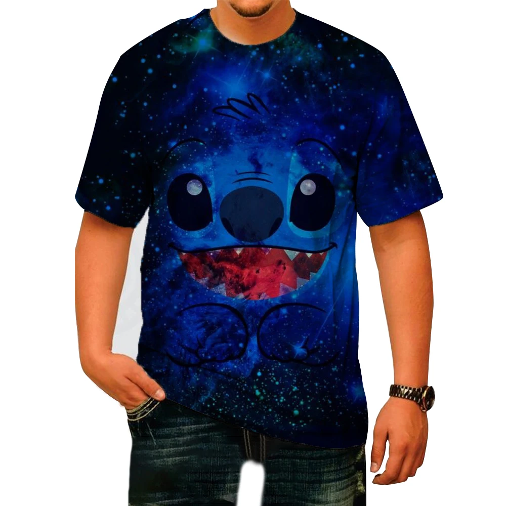 Stitch Ohana Men T Shirt Humor Tee Shirt Short Sleeve Crewneck T-Shirts Disney 3D printing Gift Idea Tops Plus Size Clothes ﻿