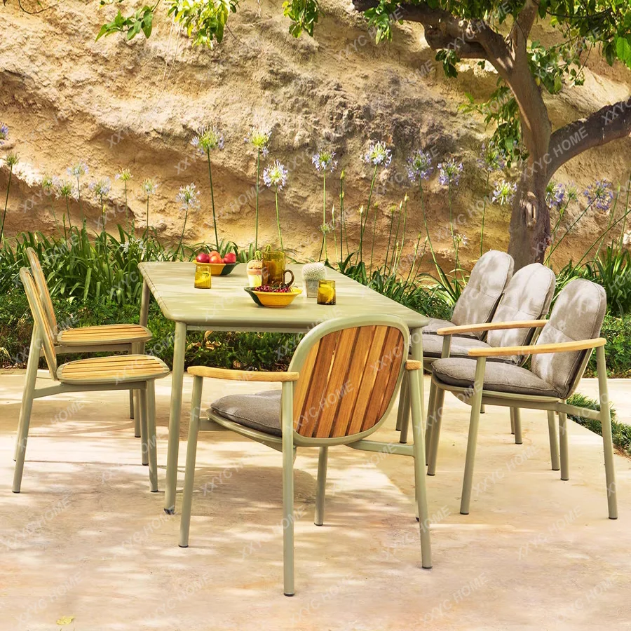 Outdoor teak tables and chairs garden courtyard leisure waterproof sunscreen solid wood furniture