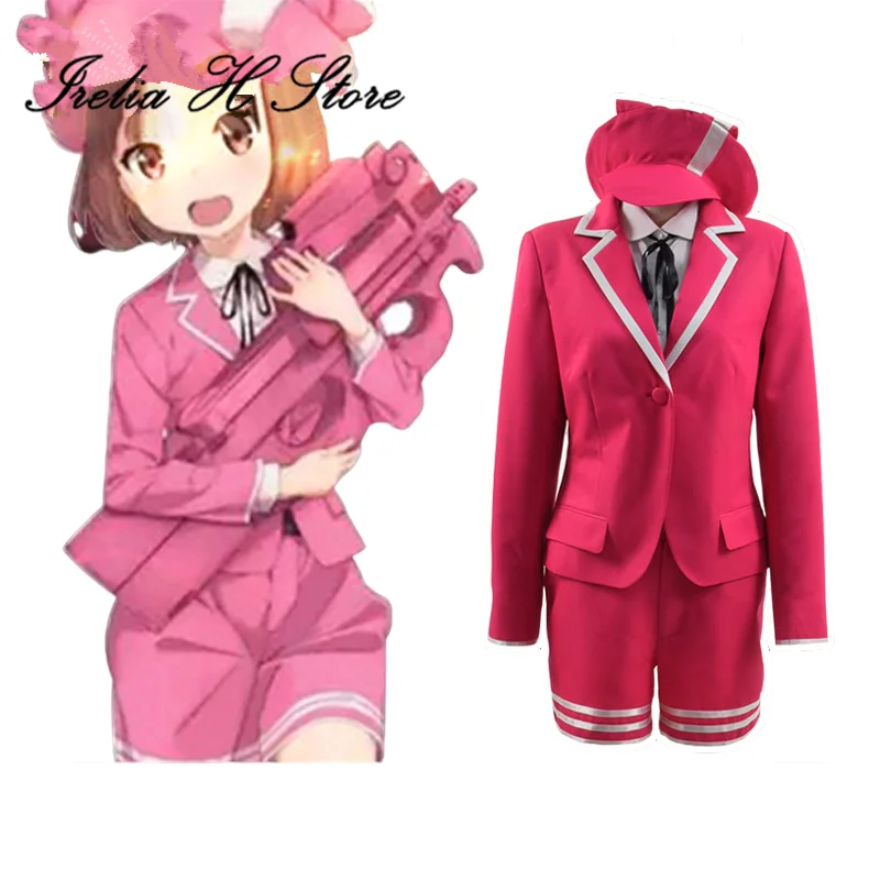 

Irelia H Store альтернативный GGO Косплей ggo Kohiruimaki Karen Llenn косплей костюм розовый костюм рубашка пальто шорты шапка