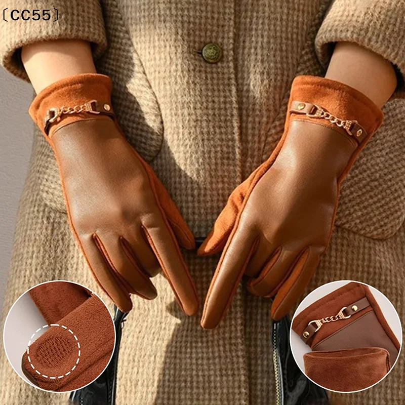 

변CC55 VissLuxury Женские перчатки из белковой кожи на флисовой подкладке Зимние велосипедные ветрозащитные сохраняющие тепло Элегантные перчатки с сенсорным экраном