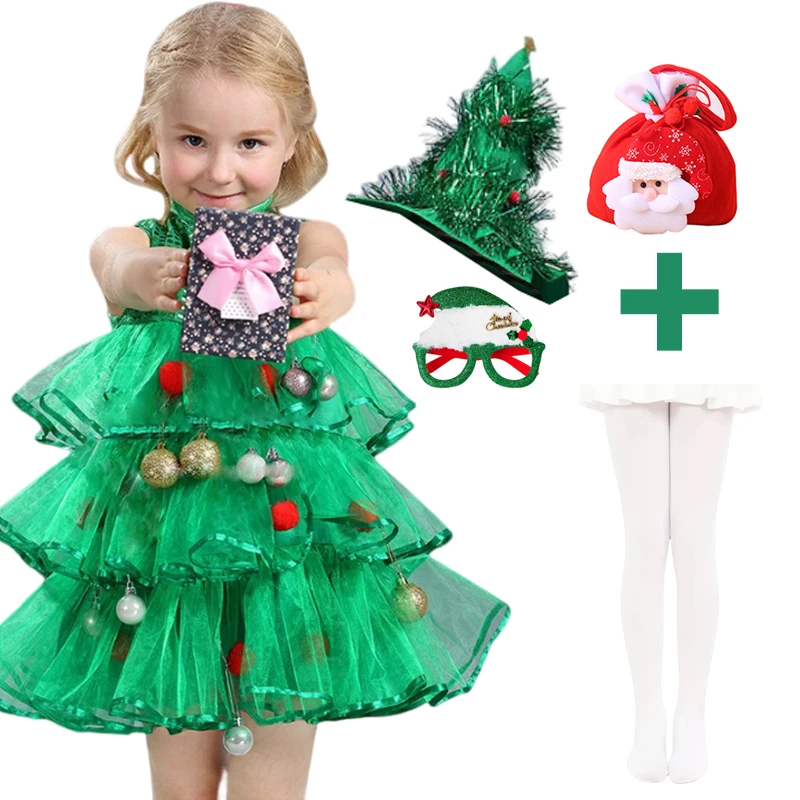 2025 Christmas Kids Girls Cosplay Santa Claus Costume Children Role Play Xmas Tree Suit Santa Claus Clothes Xmas Festival Outfit