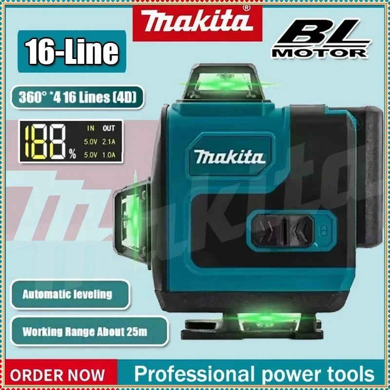 

Лазерный уровень Makita с зеленым лучом, 16 линий, высокоточный, настенный, портативный, самовыравнивающийся, электроинструмент