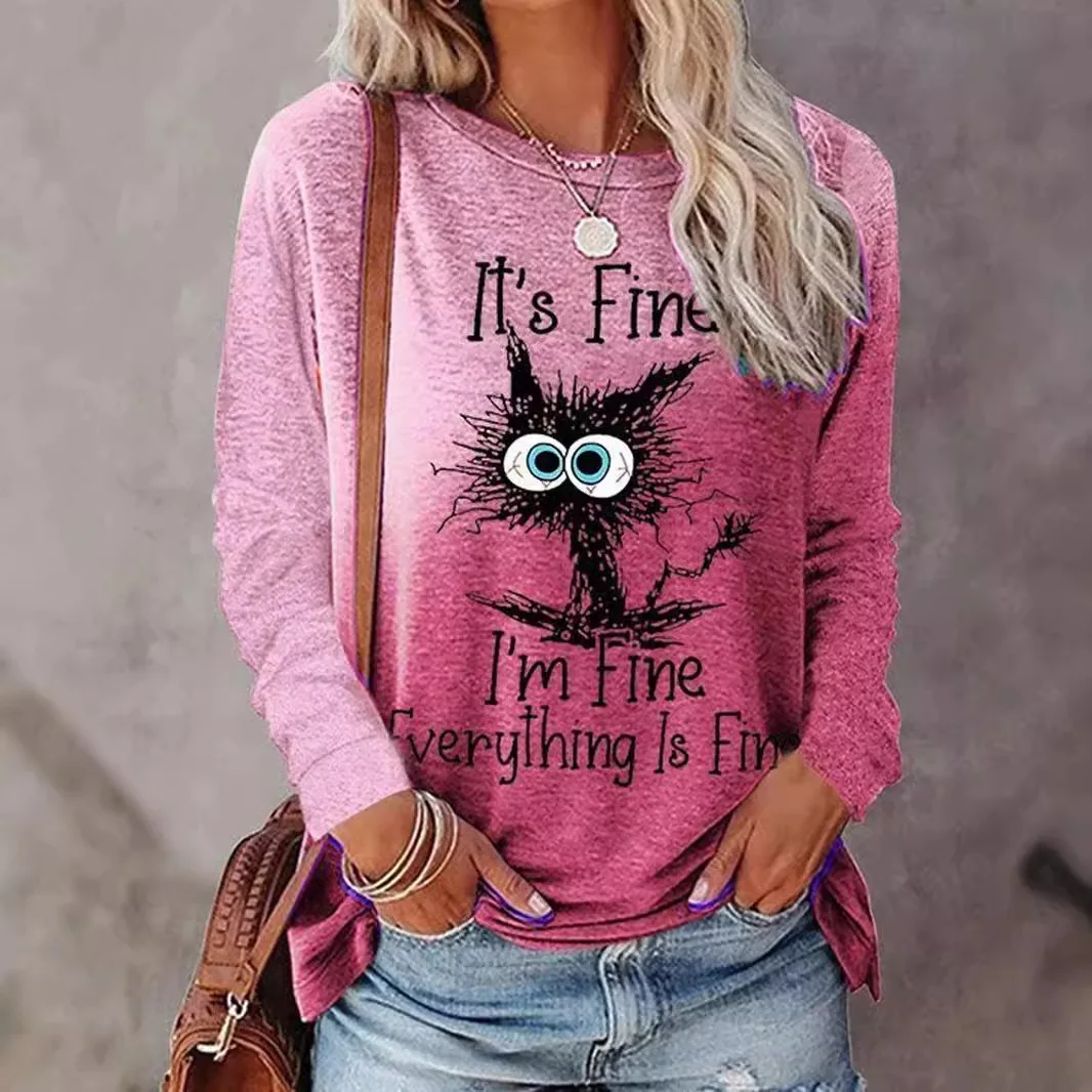 Spring and Autumn European and American 3D animal print women\'s round neck long sleeved casual fashion T-shirt sweatshirt