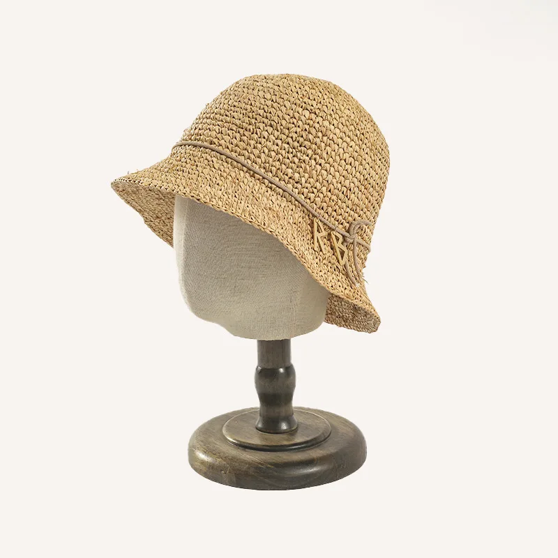 European New Handmade Rafia Sun Hat for Women, Foldable Straw Fisherman Bucket Cap, Sun Protection Hat