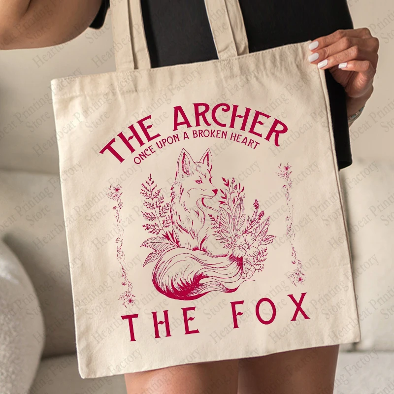 Once Upon A Broken Heart The Archer and The Fox Pattern Tote Bag Canvas Shoulder Bags for Daily Women\'s Reusable Shopping Bag