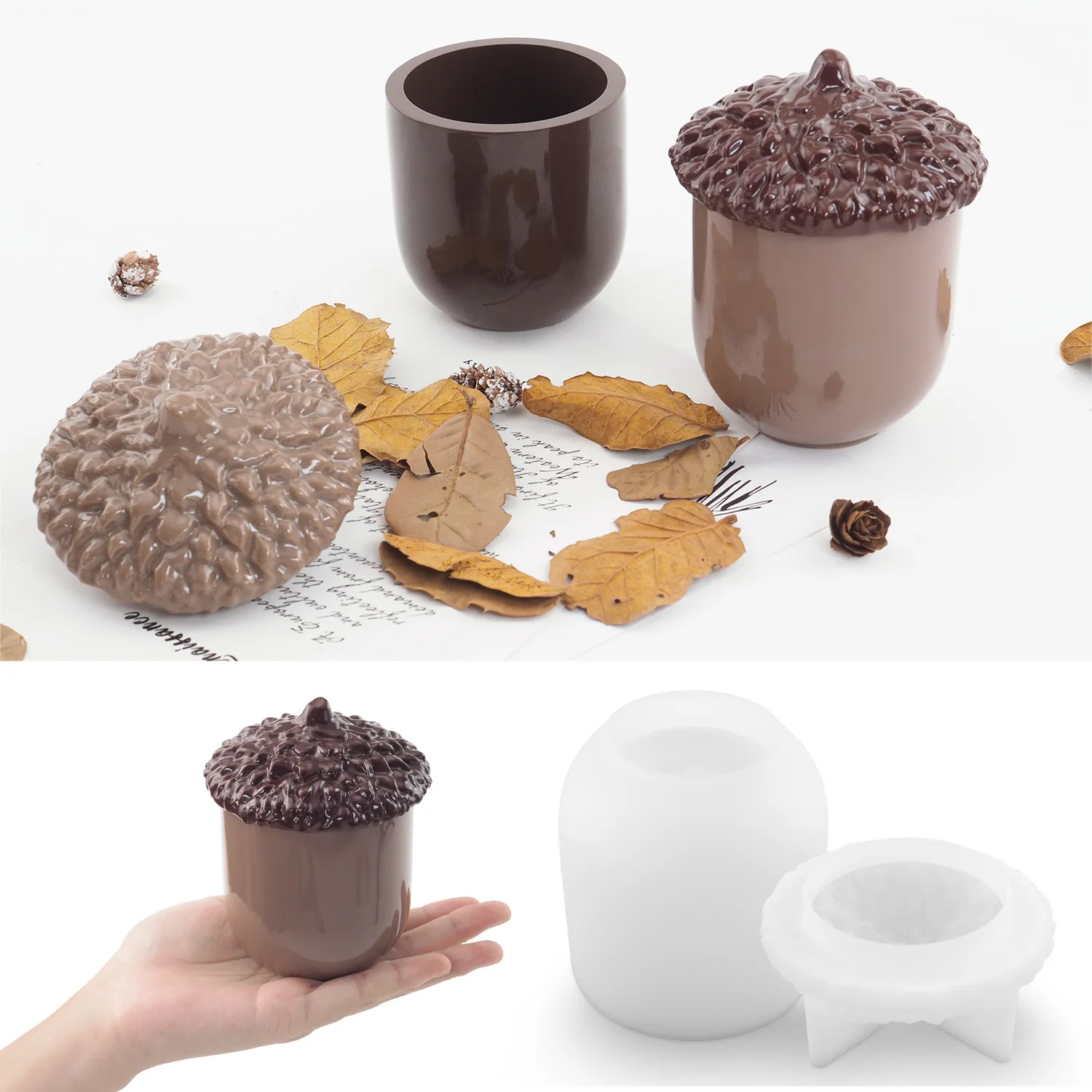 Pine Cone Silicone Jar Resin Mold with Lids for Epoxy Resin Casting DIY Jewelry Storage Box And Candy Container Making