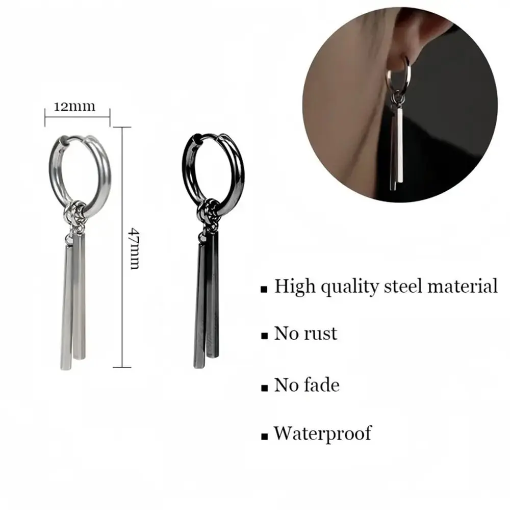 1pairs Stainless Steel Clip-on Earrings Gothic Punk Modern Square Stick Pendant Earrings No Ear Piercing Simple Tassel Earrings view 6