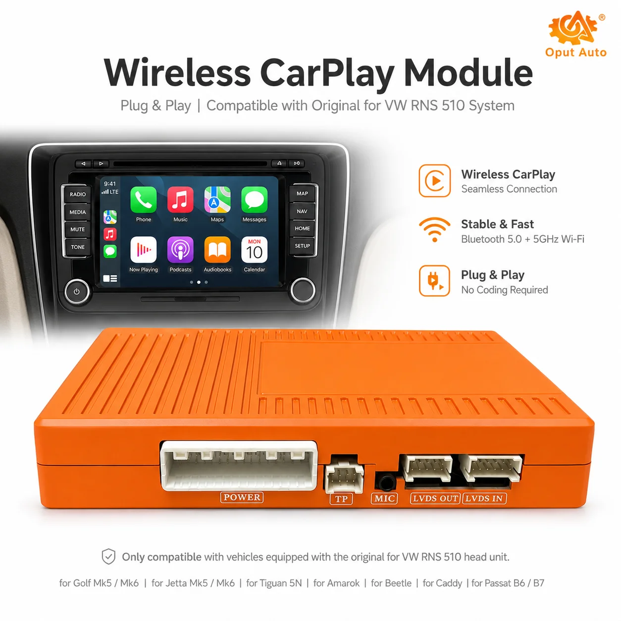 Wireless CarPlay Android Auto for VW Golf  Jetta Tiguan Amarok Beetle Passat B6 B7 CC Polo Caddy Skoda RNS510 Series  Car AI box