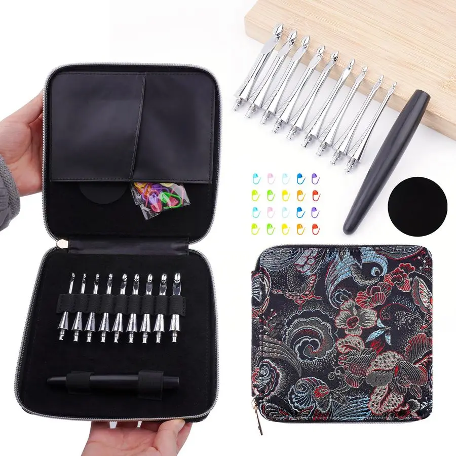 

Interchangeable Crochet Hooks Set 9 Sizes 3.5mm8mm Wooden Handle amp Aluminum Hooks with Embroidered Storage Bag Inline Wooden C