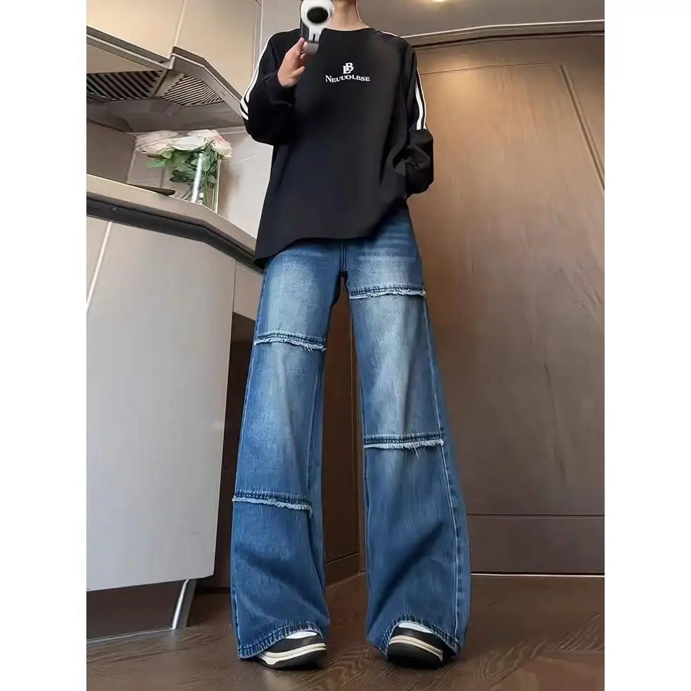 

American Design Loose Wide Leg Workwear Jeans Men Women High Waist Straight Cut Polyester Cotton Blend Autumn Season ex