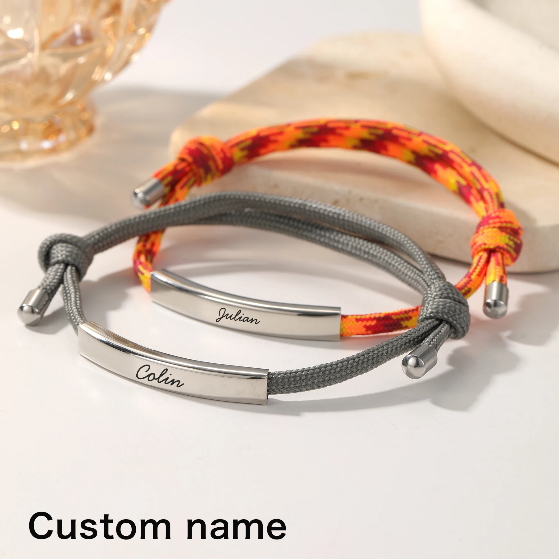 

Браслет MYIDY с регулируемым шнурком, персонализированный, с гравировкой имени, горизонтальный браслет-планка, подарок на День отца, ювелирное изделие