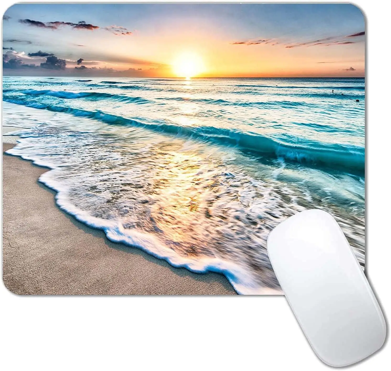 

Beach Sunset Mouse Pad, Cute Design, Non-Slip Rubber Base, Portable for Laptop