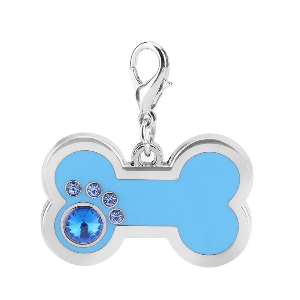 Multi Colors Pet ID Tag Paw Print Pattern Light Weight Dog Name Tag Bone Shape Metal Craft Pet Hanging Pendant